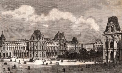 Paris Le Louvre - gravering i "La France illustree: geografi, historie, administrasjonsstatistik" av V.A. Malt-brun. 1884 av French School