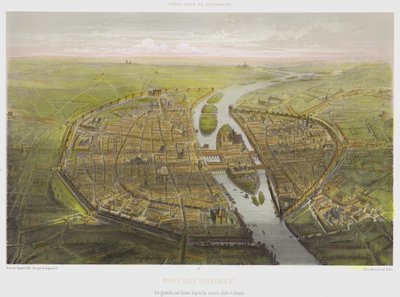 Paris Under Francois 1st, Generelt sett fra et fugleperspektiv fra gamle planer og tegninger (farge litho) av French School