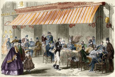 Paris in the 19th century. The boulevard des Italians in 1859: outside the cafe Helder at five o