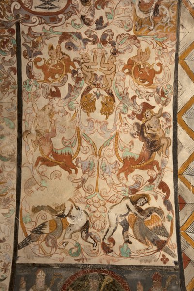 Sognekirke (Vår Frue av Solers kirke). Interiør. Skipene. Veggmalerier. Detalj. Det 16. århundre (?). av French School