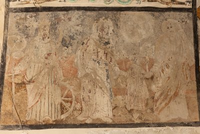 Pfarrkirche (Església de la Mare de Déu de Solers). Innenansicht. Die Schiffe. Wandmalereien. Detail. 16. Jahrhundert (?) von French School