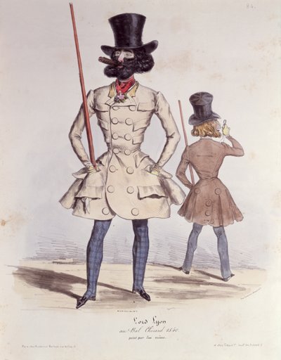 Parisian Dandies på Bal Chicard, 1840 (farge litho) av French School