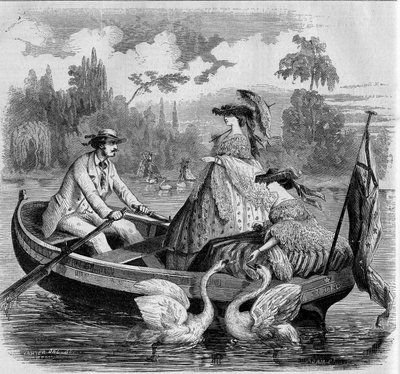 Parisiske moduser, sommeren 1857: båttur på en innsjø. Gravering i "" Le Monde Illustré"" nr. 24 av 26. september 1857. av French School