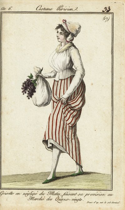 Parisisk butikkjente i uformell morgenkjole, 26. mars 1798 (håndfarget kobberstikk) av French School