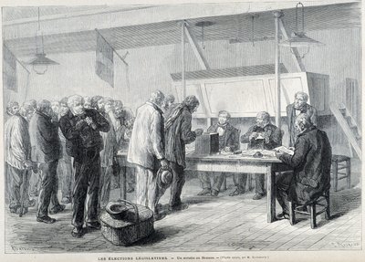 Parlamentsvalg: et valglokale i Beauce - i "" Le Monde Illustré "", mars 1876 av French School