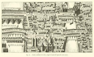 Sentral del av Cite, ifølge billedvevplanen, ca 1540 av French School