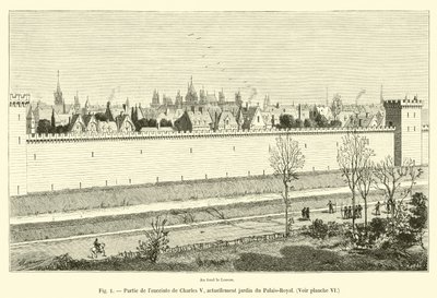 En del av innhegningen til Charles V, for tiden hagen til Palais-Royal, Se tavle VI av French School