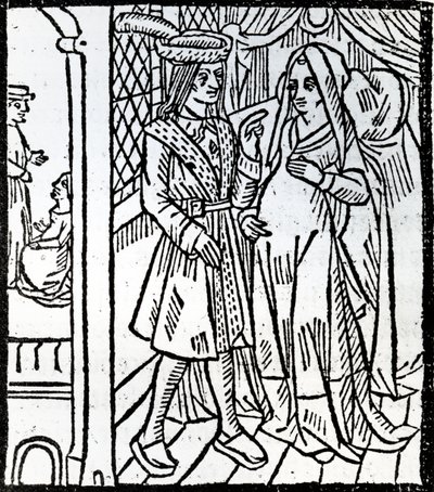 Pathelin og Guillemette, fra The Farce of Master Pierre Pathelin, ca.1465 av French School