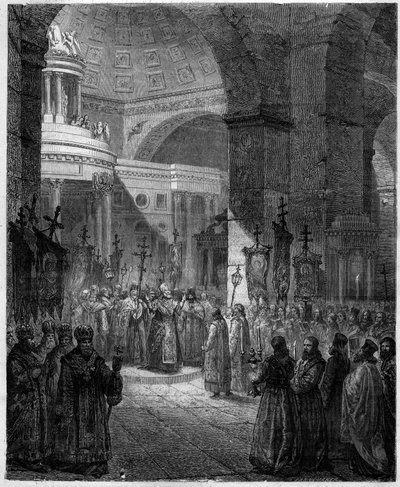 Patriark Photios eller Photius, patriark av Konstantinopel, lærd og en bysantinsk statsmann (810-893). Gravering i "Historien om pavene-kongene-dronninger og keisere gjennom århundrene"" av Maurice Lachatre av French School