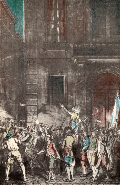 Patruljer laget av folket i Paris under den franske revolusjonen (farget gravering) av French School
