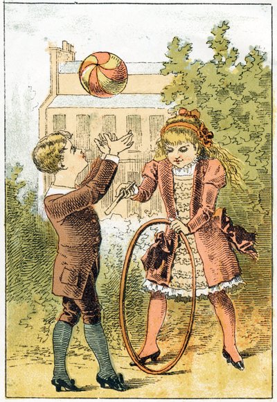 Paul spiller ball og Louise spiller bøyle - i "Alphabet des petits savants", sent på 1800-tallet (kromolitografi) av French School