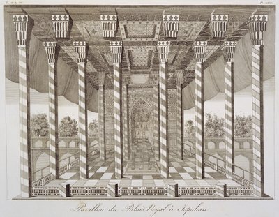 Paviljong ved Det kongelige palass i Isfahan, fra Voyages du Chevalier Chardin en Perse, et autres Lieux d