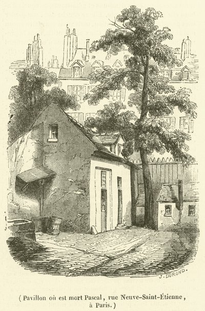 Paviljong der Pascal døde, rue Neuve-Saint-Etienne, i Paris (gravering) av French School