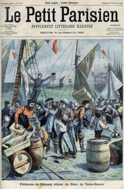 Pecheurs de Fecamp: return of the Banc de terre Neuve (Newfoundland), in " Le petit Parisien”” av French School