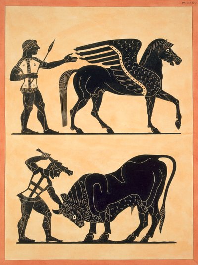 Pegasus, med Hercules som dreper oksen, publisert 1808-10 av French School