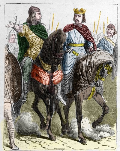 Pepin II de Herstal, kjent som Pepin le Gros eller Pepin le Jeune (645 -714) med Clovis III, kongen av frankene fra 691 til 695. av French School