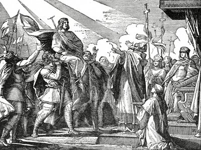 Pepin utropte til konge av frankerne i 751, ca. 1890 Pepin den korte (ca. 715-68) uekte sønn av Charles Martel; Pepin le Bref; far til Karl den Store (747-815); av French School