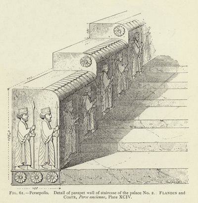 Persepolis, Detalj av brystningsveggen til trappen til palasset nr. 2 (gravering) av French School