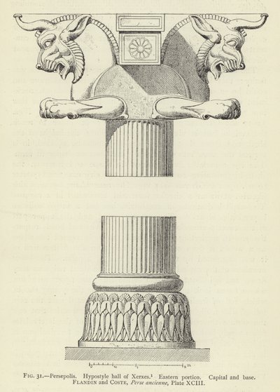 Persepolis, Hypostyle hall of Xerxes, Eastern portico, Capital og base av French School