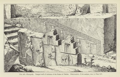 Persepolis, brystningsvegg av trappen til Darius-palasset av French School