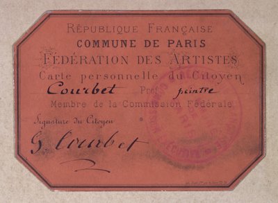 Personlig kort utstedt av Paris Federation of Artists under Commune of Paris og tilhørende Gustave Courbet, 1871 (papp) av French School