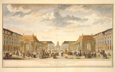 Perspektiv utsikt over Place de Louis le Grand med rommene konstruert i anledning ekteskapet til Monseigneur le Dauphin (fargegravering) av French School