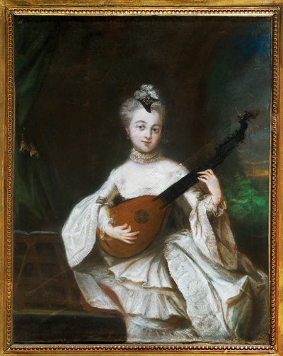 Pesne, Antoine Lady med gitar (pergament) av French School