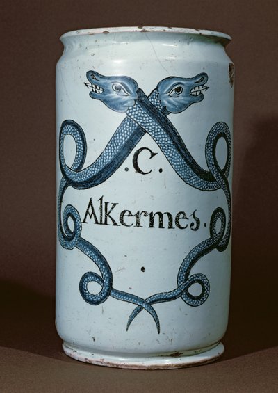 Farmasøytisk krukke for alkerner, fra Rouen, ca. 1770 (keramikk) av French School