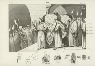 Filip III av Frankrike hjelper til med å bære kisten til sin far, Ludvig IX av French School