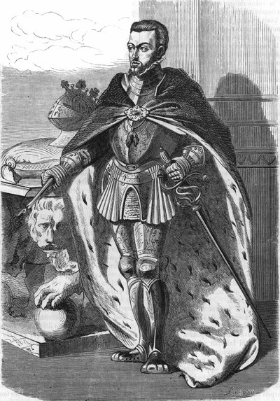 Filip II (1527-1598), konge av Spania. I ""Frankrikes populære historie"", nd. ca 1885. Gravering. av French School