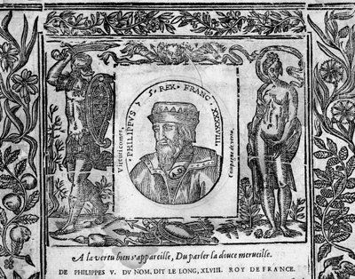 Philip V, the Long, portrett inngravert i medaljong av French School