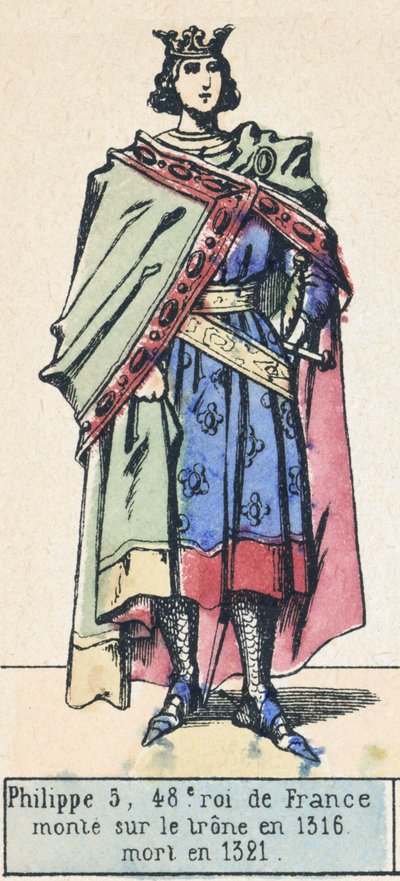 Philippe 5, 48. konge av Frankrike, besteg tronen i 1316, døde i 1321 (farget gravering) av French School