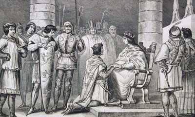 Philippe VI (1293-1350) de Valois hyller Edward III (1312-77) av England, men bare som hertug av Aquitaine, fra 