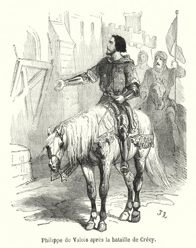 Philippe de Valois etter slaget ved Crecy (gravering) av French School