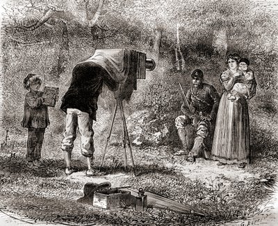 Fotografi på 1800-tallet, fra Les Merveilles de la Science, utgitt ca. 1870 (gravering) av French School