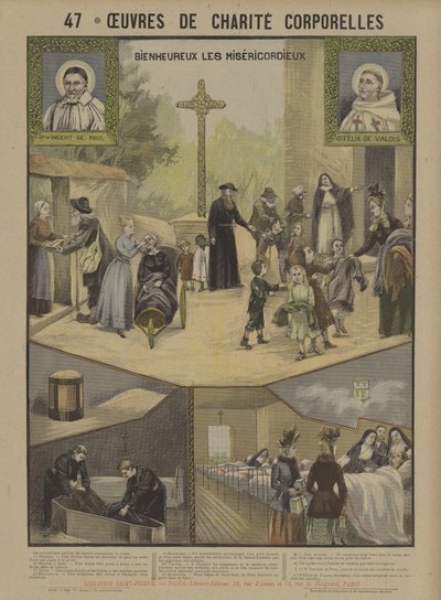 Fysiske veldedige verk (farge litho) av French School