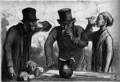 Physiology of the drinker: the four ages. Cartoon by Honore Daumier (1808-1879). Engraving in “” Le Monde Illustré”” n°289 of October 25 av French School