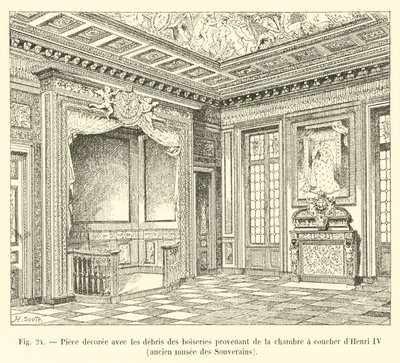 Rom dekorert med treverk fra soverommet til Henri IV, tidligere Sovereigns Museum av French School