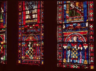 Pierre de Dreux (1190-1250) og hans sønn Jean de Bretagne (1237-86) detaljer fra et lansettvindu i det sørlige tverrskipet, ca. 1217-25 av French School