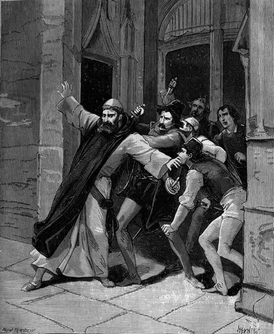 Pietro Paolo Sarpi, kjent som Fra Paolo, av Marias tjenereorden (1552-1623) venetianske historiker sår av leiemordere 5. oktober 1607 i Venezia. av French School