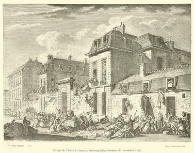 Plyndringen av Hotel de Castres, Faubourg Saint-Germain, 13. november 1790 av French School
