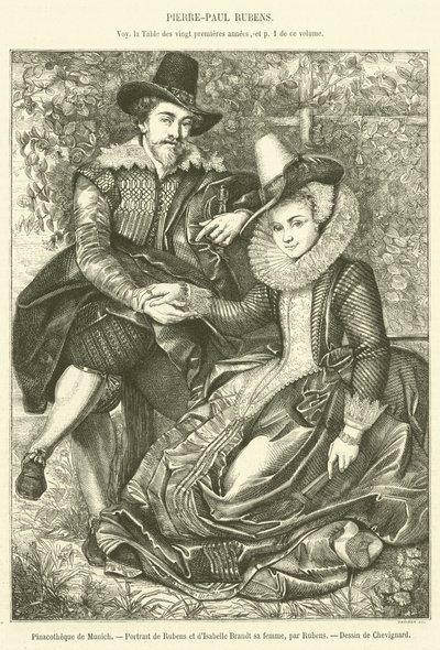 Munich Pinacothek, Portrett av Rubens og Isabelle Brandt hans kone (gravering) av French School