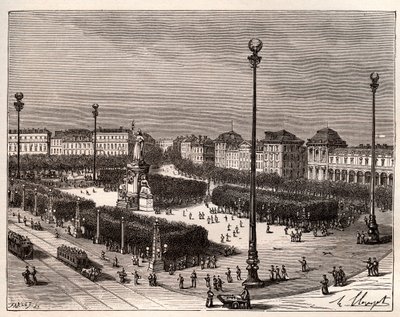 Place de la Republique i Paris - gravering i "La France illustree: geografi, historie, administrasjonsstatistik" av V.A. Malt-brun. 1884 av French School