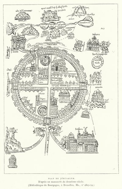 Plan De Jerusalem (gravering) av French School