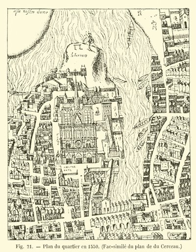 Plan for distriktet i 1550, faksimile av planen til du Cerceau av French School