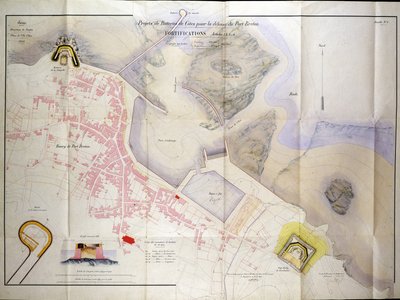 Plan for bygging av kystbatteriene for forsvaret av Breton havn i 1848. av French School