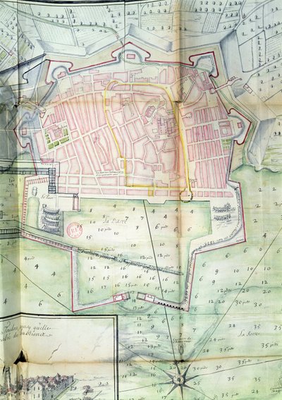 Plan av Toulon, 1669 (penn og blekk og wc på papir) av French School