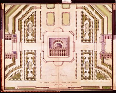 Plan over den store terrassen til Chateau de Marly, 1714 av French School