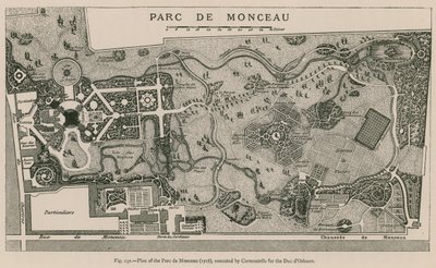 Plan av Parc de Monceau (1718), utført av Carmontelle for Due dOrleans av French School