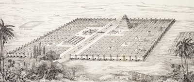 Plan over byen Babylon, Mesopotamia, rundt 500-tallet f.Kr. i henhold til en beskrivelse gitt av Herodot, fra L'Histoire Universelle Ancienne et Moderne, utgitt i Strasbourg ca. 1860 (gravering) av French School